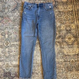 Abercrombie high rise skinny jeans with dog chew hem